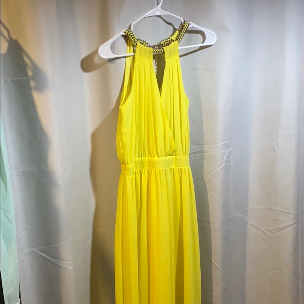 Yellow Dress with Gold Chain Chocker- Size Small